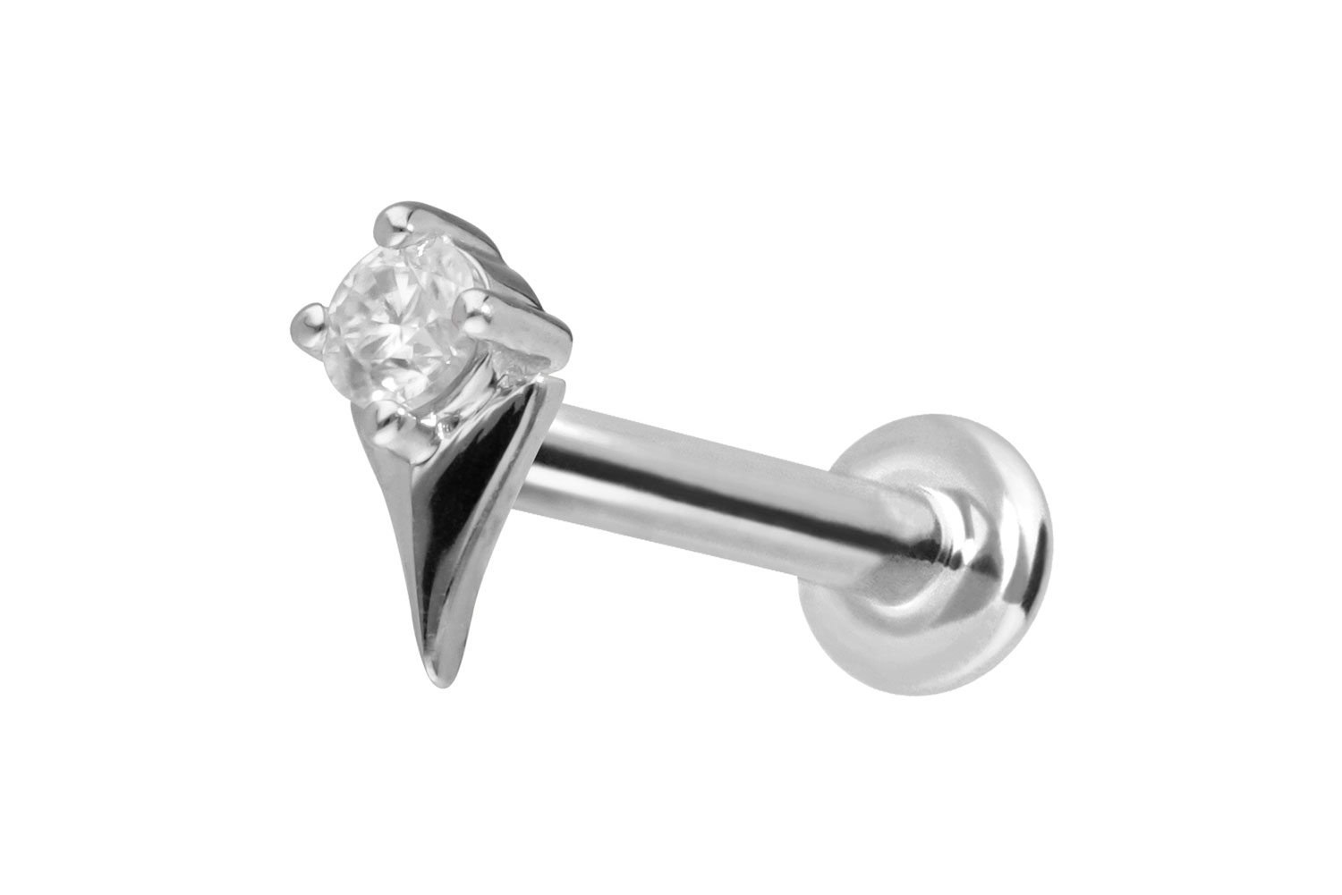 14 Karat Gold Labret Piercing mit Innengewinde MOISSANIT + PFEILSPITZE